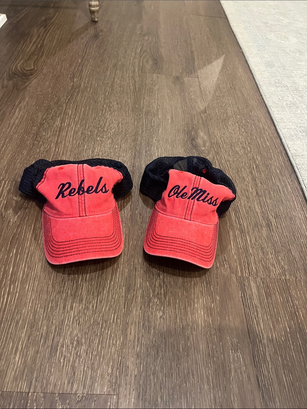 Ole Miss / Rebels Red Trucker Hat - Navy Mesh